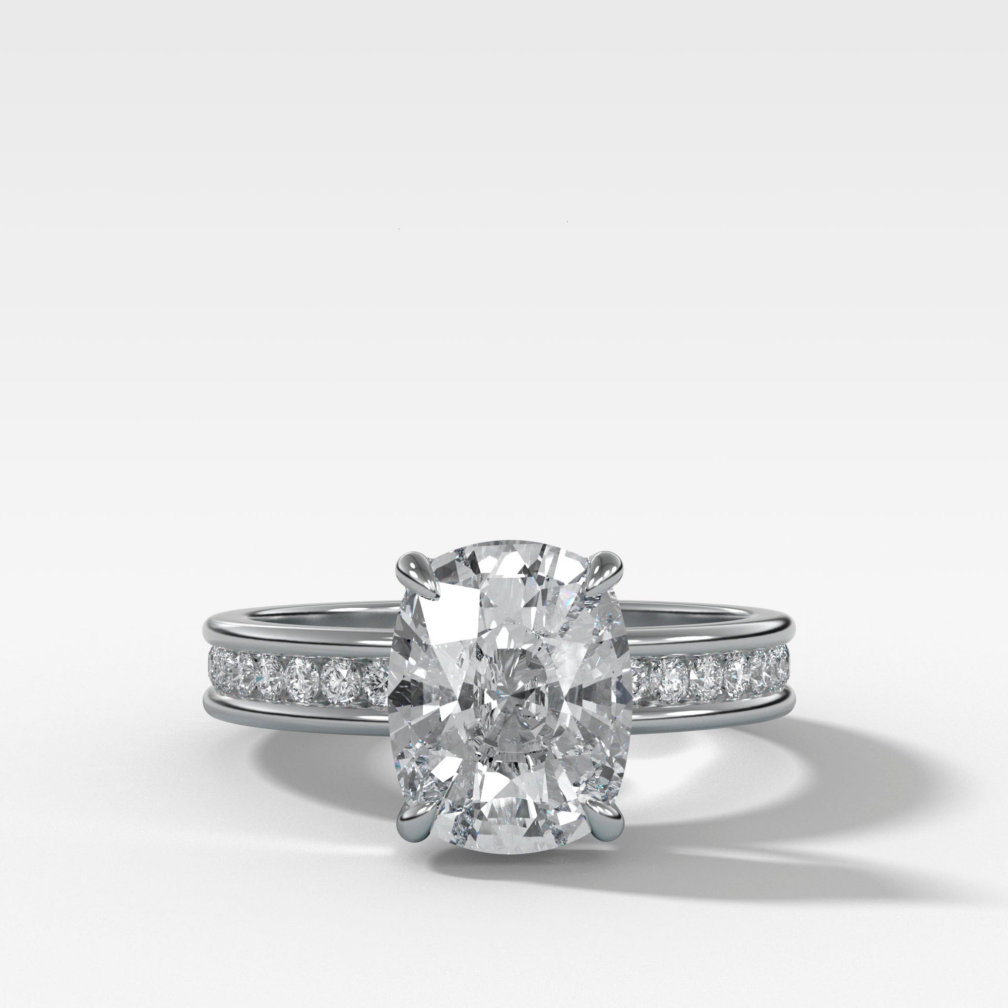 Petite Channel Set Engagement Ring with 3.06 F/VS1 Lab Grown Elongated Cushion Cut Diamond