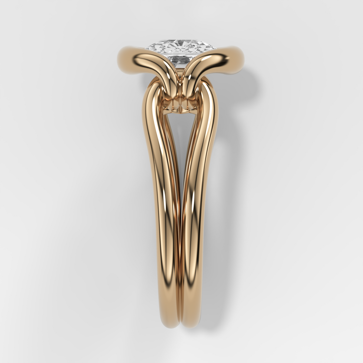 Dual Lasso Engagement Ring with East West Cushion Cut Diamond