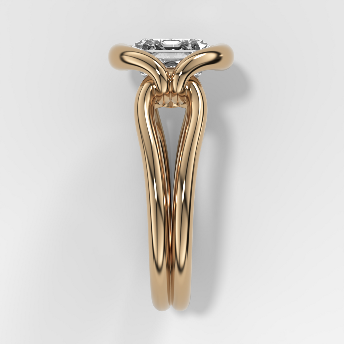 Dual Lasso Engagement Ring with East West Emerald Cut Diamond