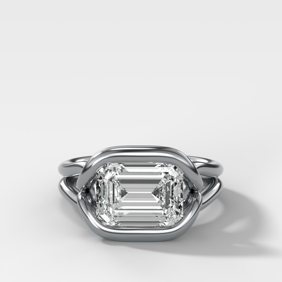 Dual Lasso Engagement Ring with East West Emerald Cut Diamond