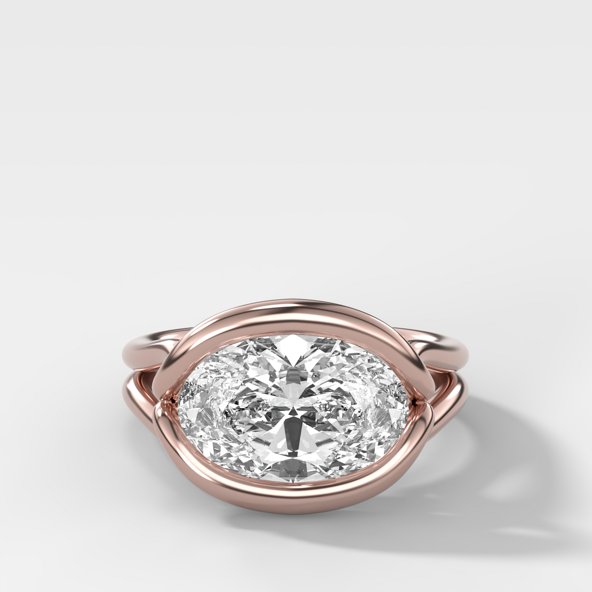 Dual Lasso Engagement Ring with East West Oval Cut Diamond