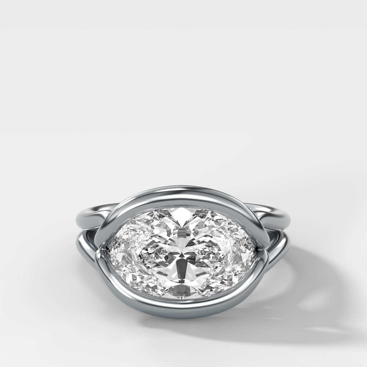 Dual Lasso Engagement Ring with East West Oval Cut Diamond