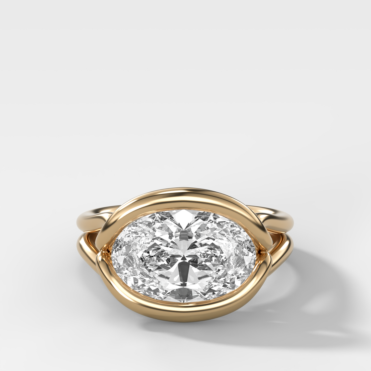 Dual Lasso Engagement Ring with East West Oval Cut Diamond