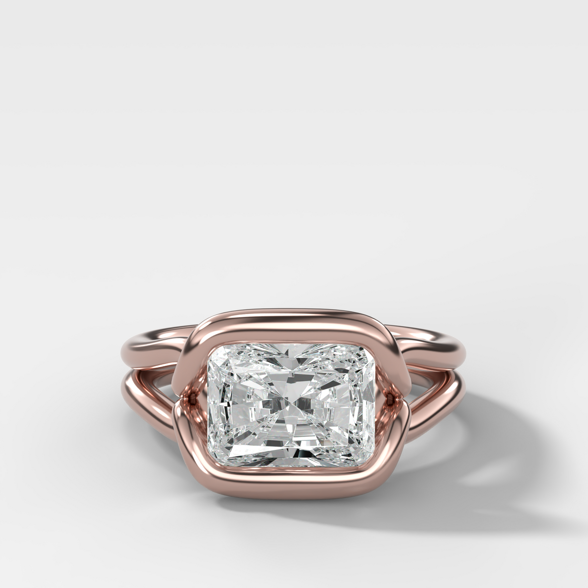 Dual Lasso Engagement Ring with East West Elongated Radiant Cut Diamond