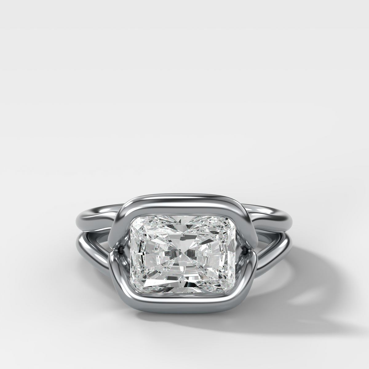 Dual Lasso Engagement Ring with East West Elongated Radiant Cut Diamond