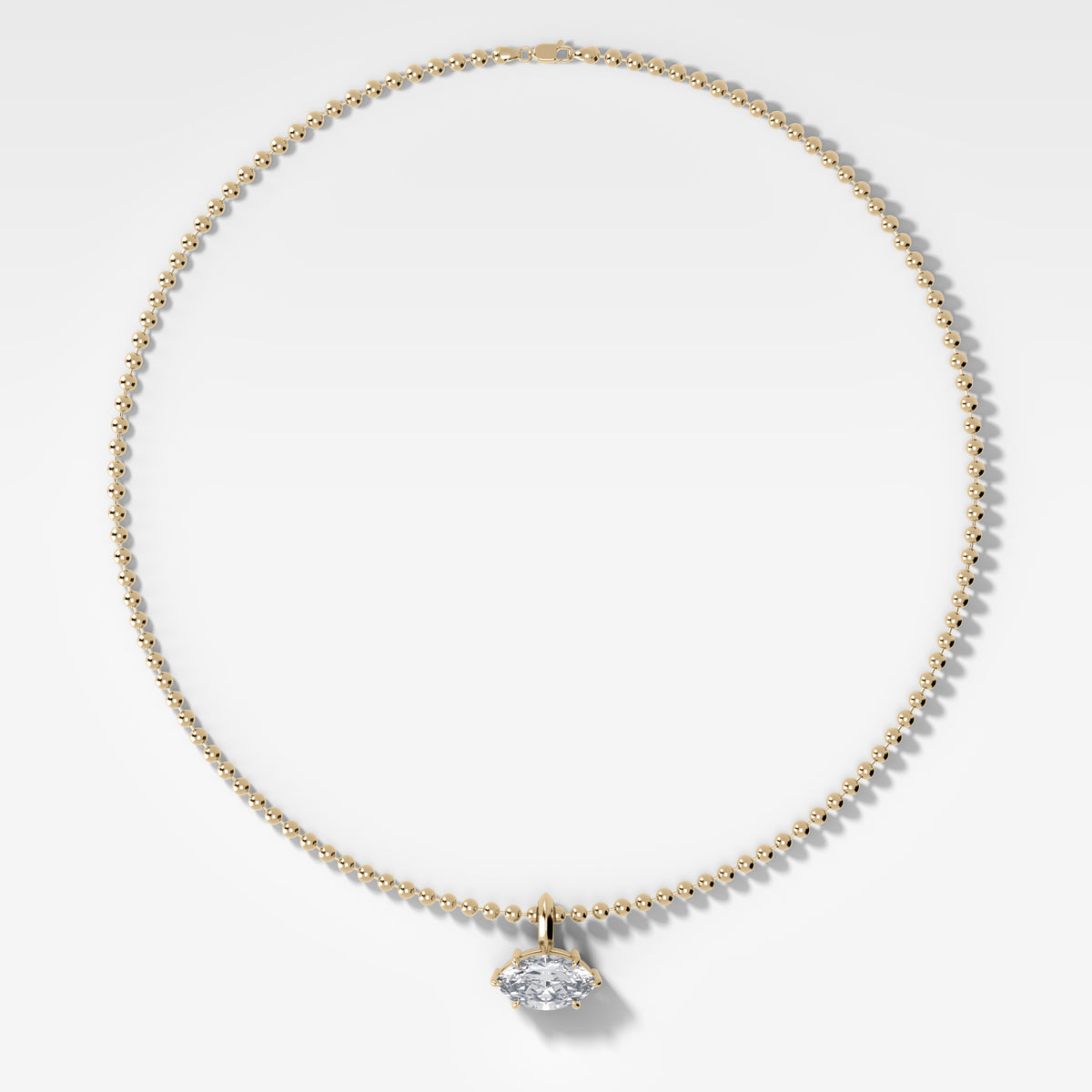 Classic East West Marquise Attachable Diamond Pendant With Beaded Chain (3mm)