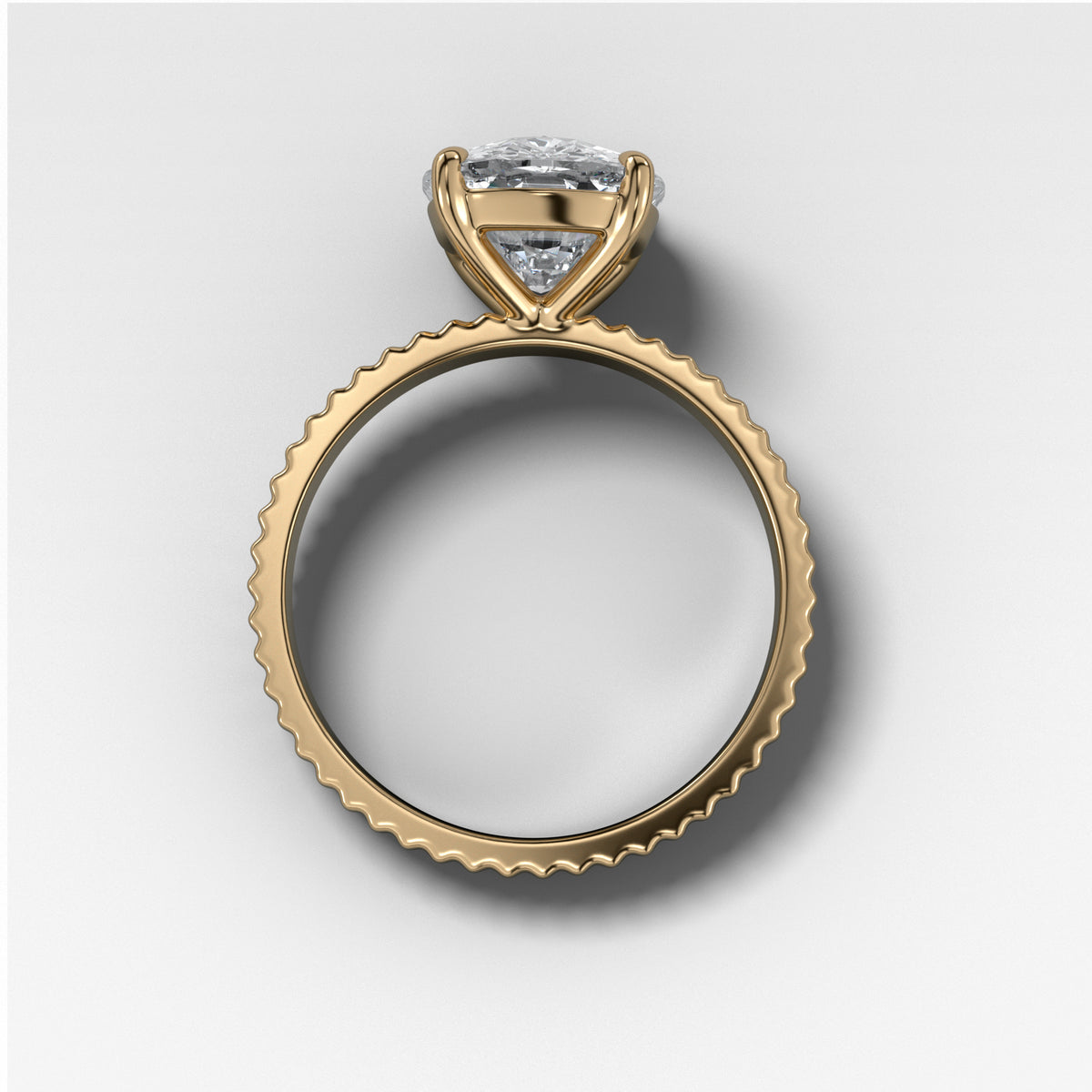 Finest Ridged Engagement Ring set with 4.05ct Lab Grown Elongated Cushion Cut Diamond