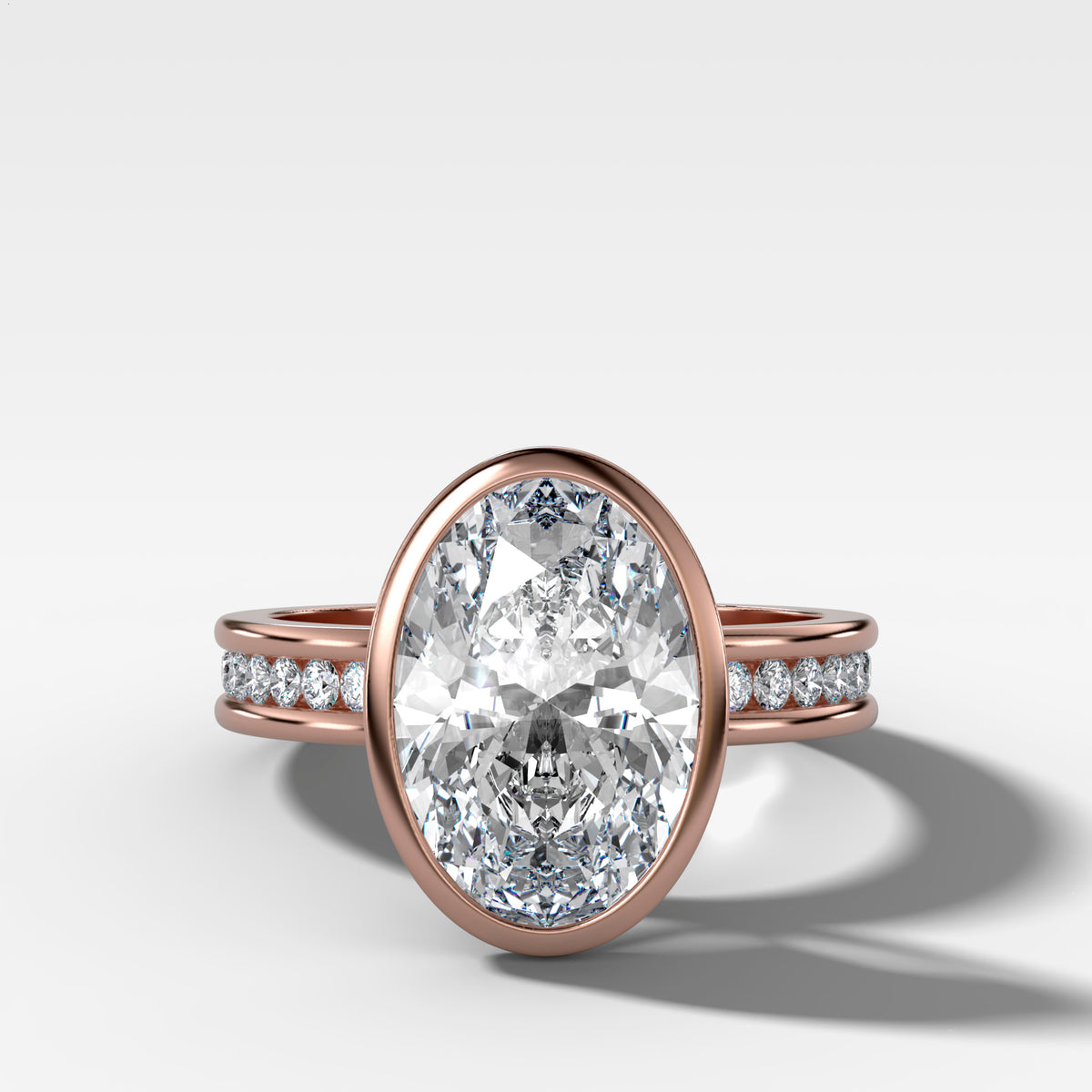 Petite Channel Bezel Set Engagement Ring with Oval Cut Diamond