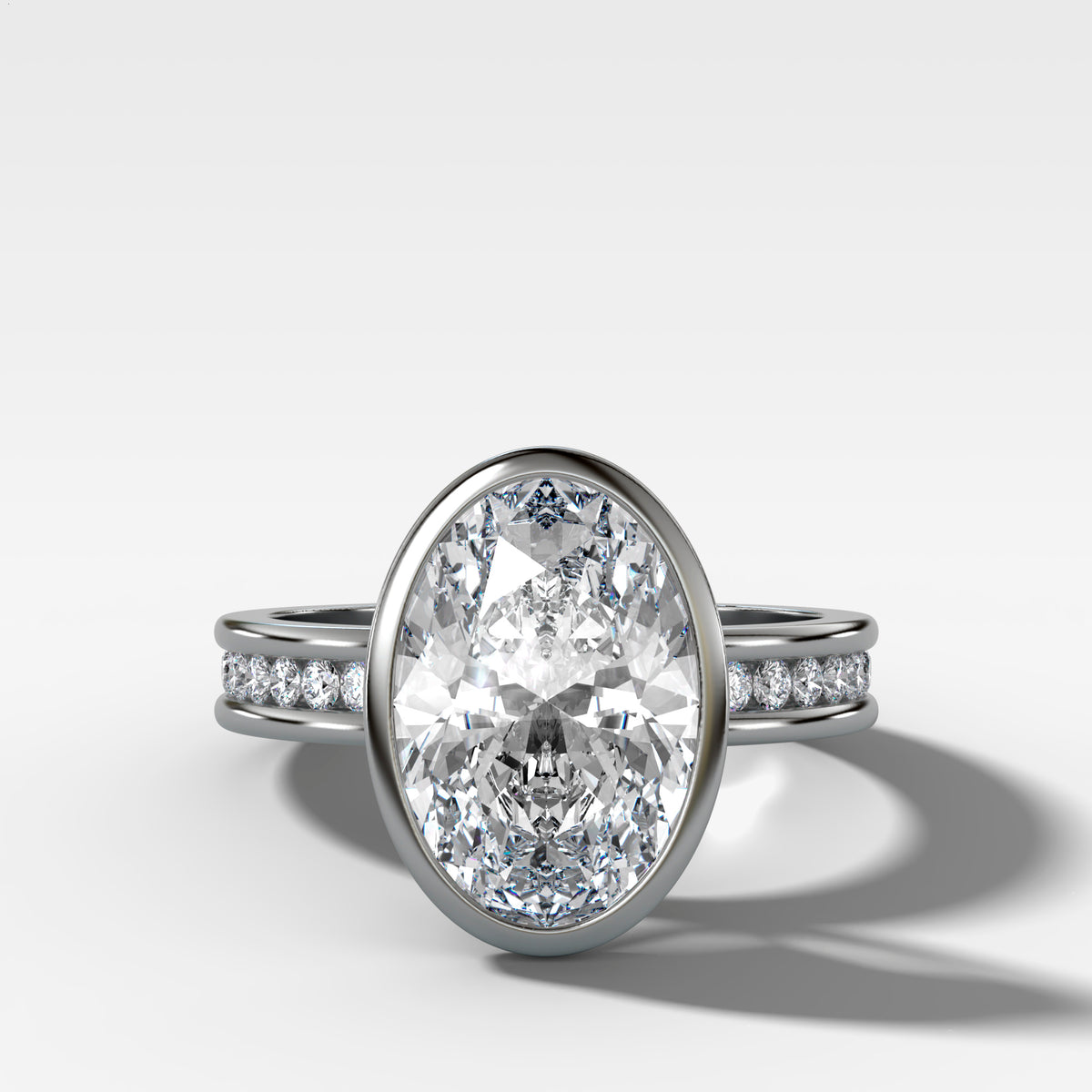 Petite Channel Bezel Set Engagement Ring with Oval Cut Diamond