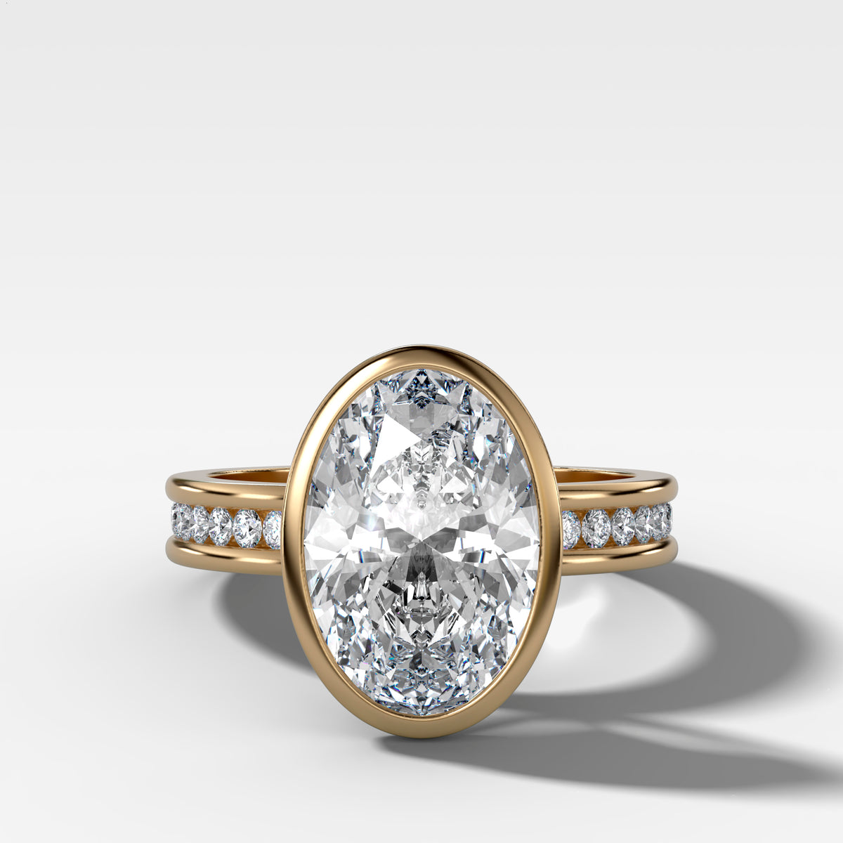 Petite Channel Bezel Set Engagement Ring with Oval Cut Diamond