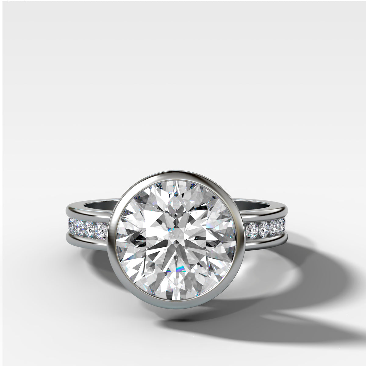 Petite Channel Bezel Set Engagement Ring with Round Cut Diamond
