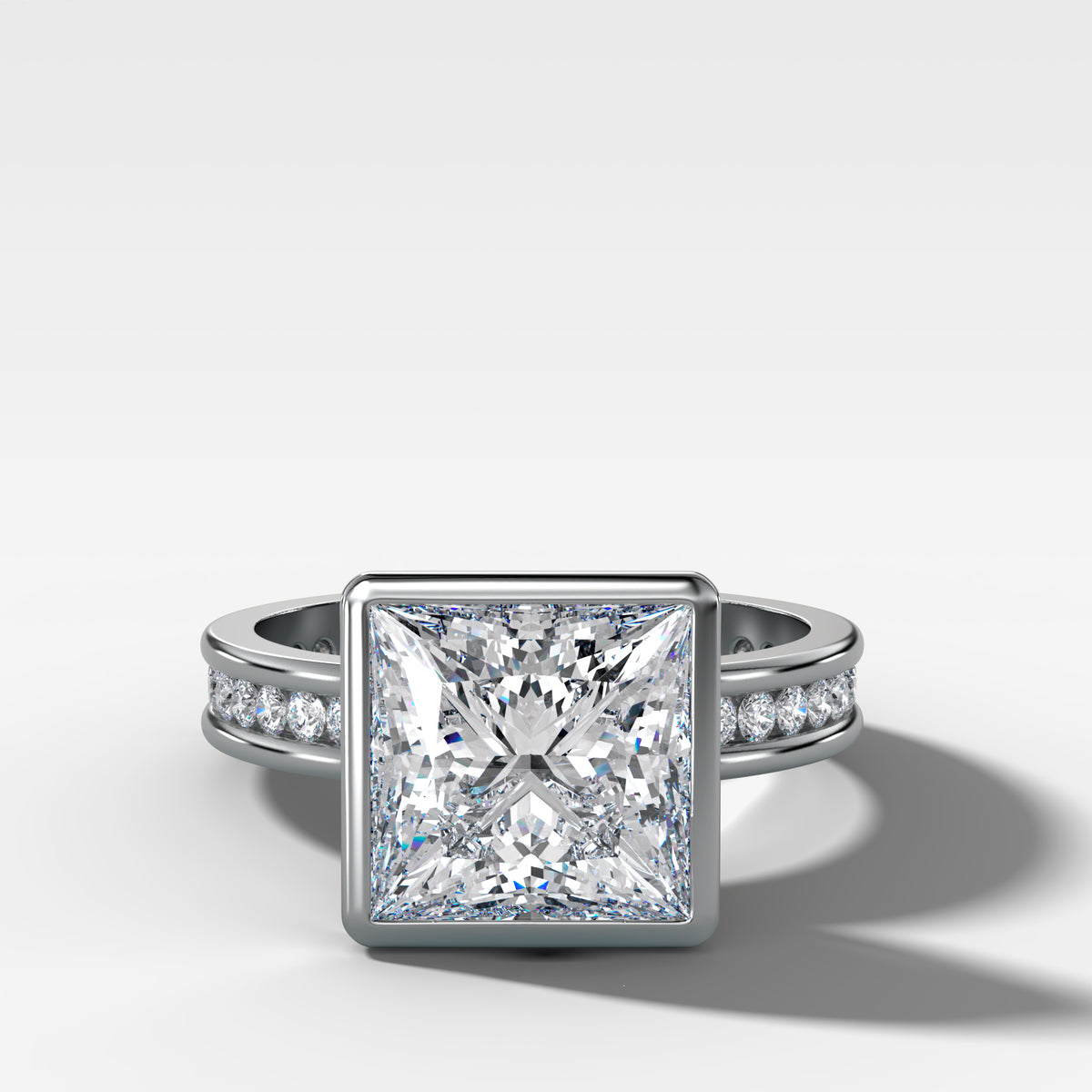 Petite Channel Bezel Set Engagement Ring with Princess Cut Diamond
