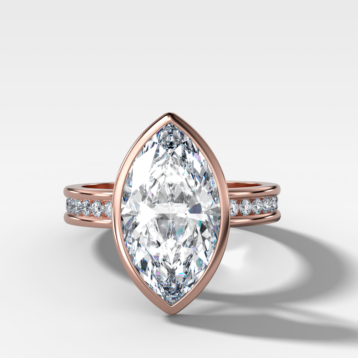 Petite Channel Bezel Set Engagement Ring with Marquise Cut Diamond