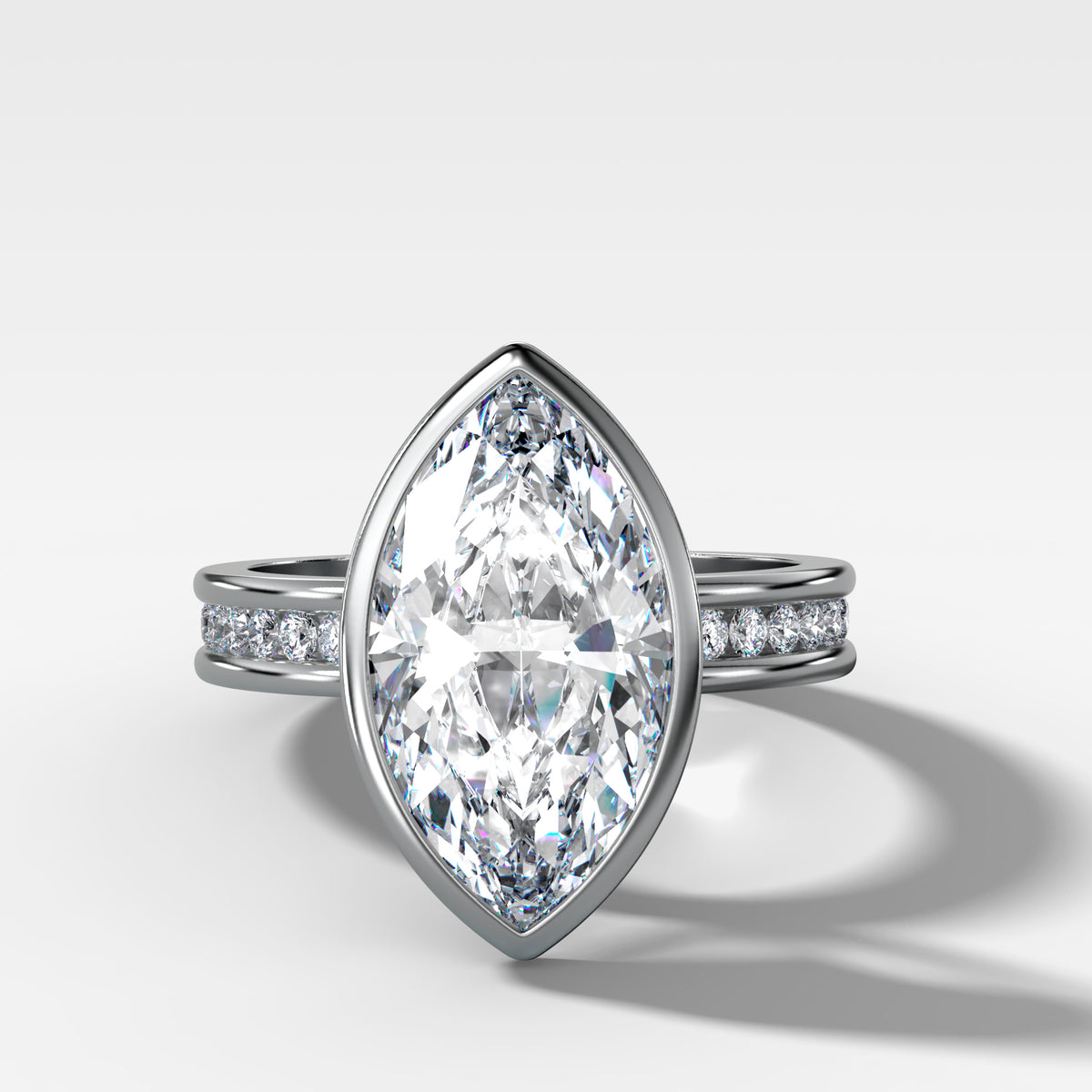 Petite Channel Bezel Set Engagement Ring with Marquise Cut Diamond