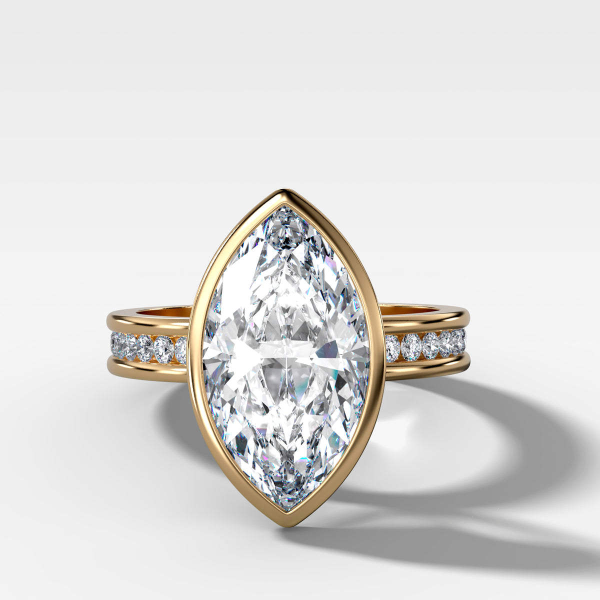 Petite Channel Bezel Set Engagement Ring with Marquise Cut Diamond