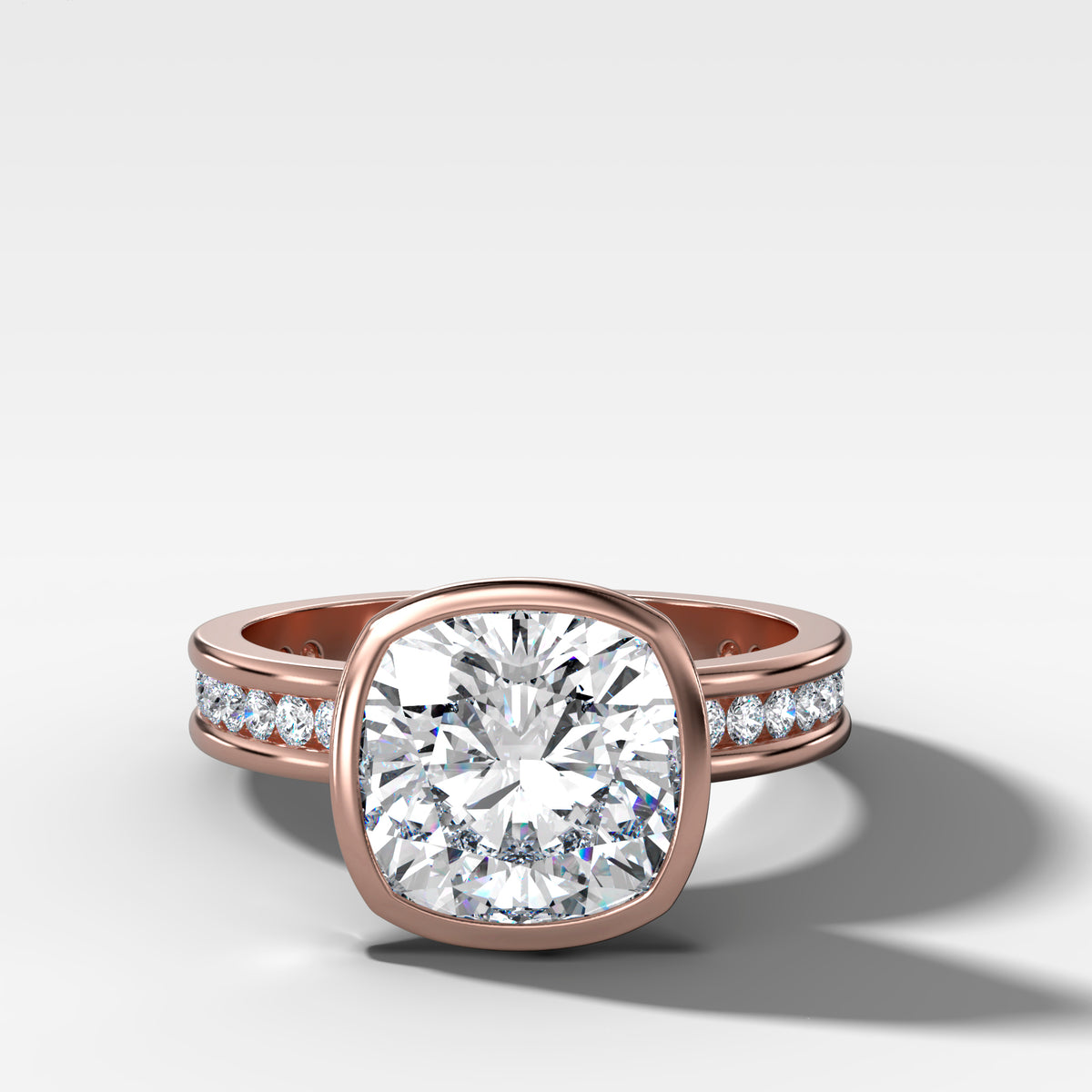 Petite Channel Bezel Set Engagement Ring with Cushion Cut Diamond