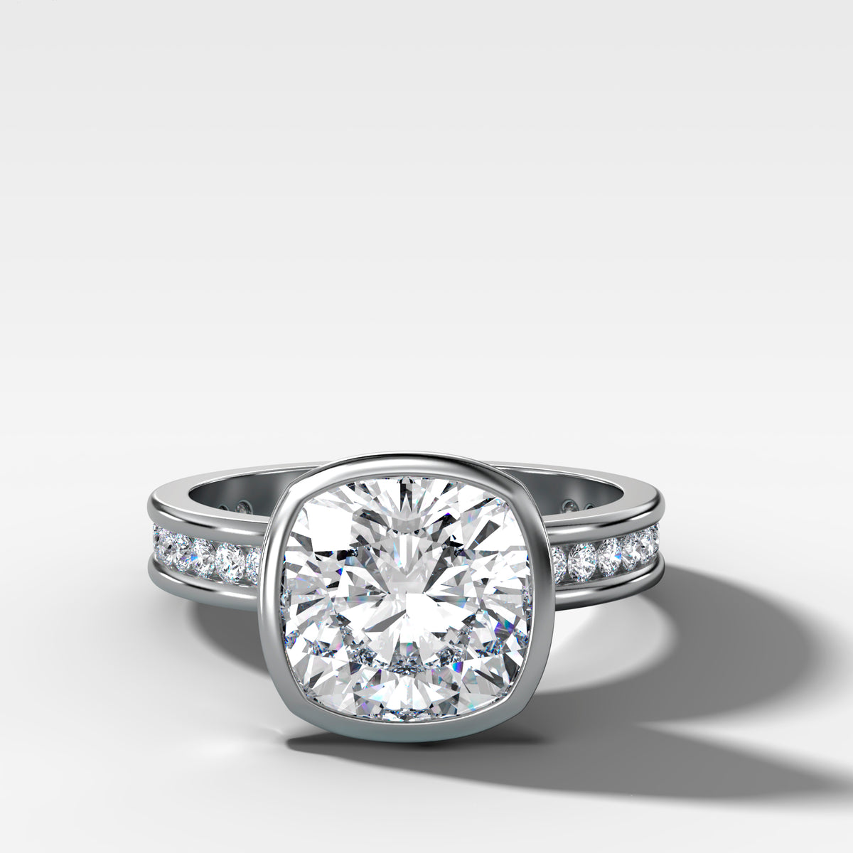 Petite Channel Bezel Set Engagement Ring with Cushion Cut Diamond