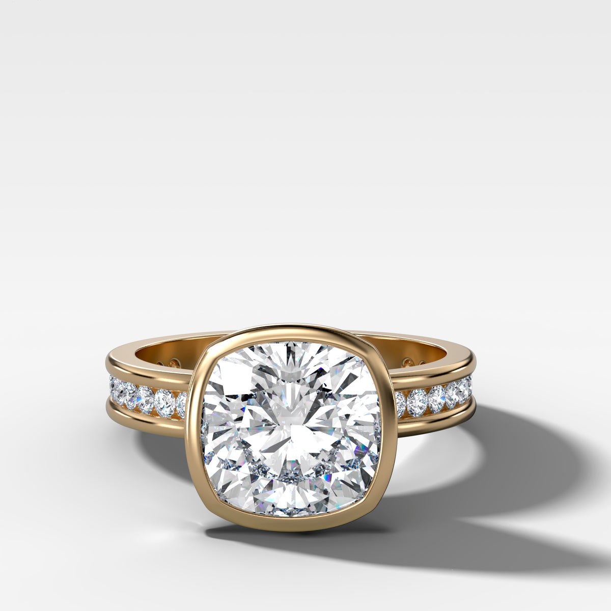 Petite Channel Bezel Set Engagement Ring with Cushion Cut Diamond