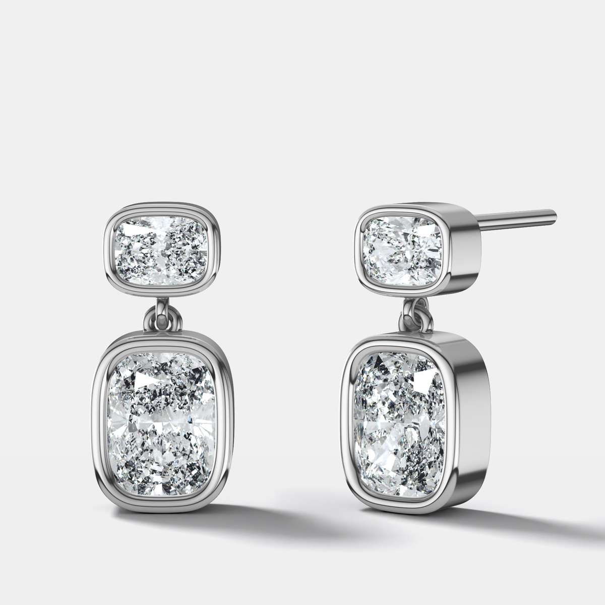Two Stone Bezel Drop with Cushion Cut Diamonds