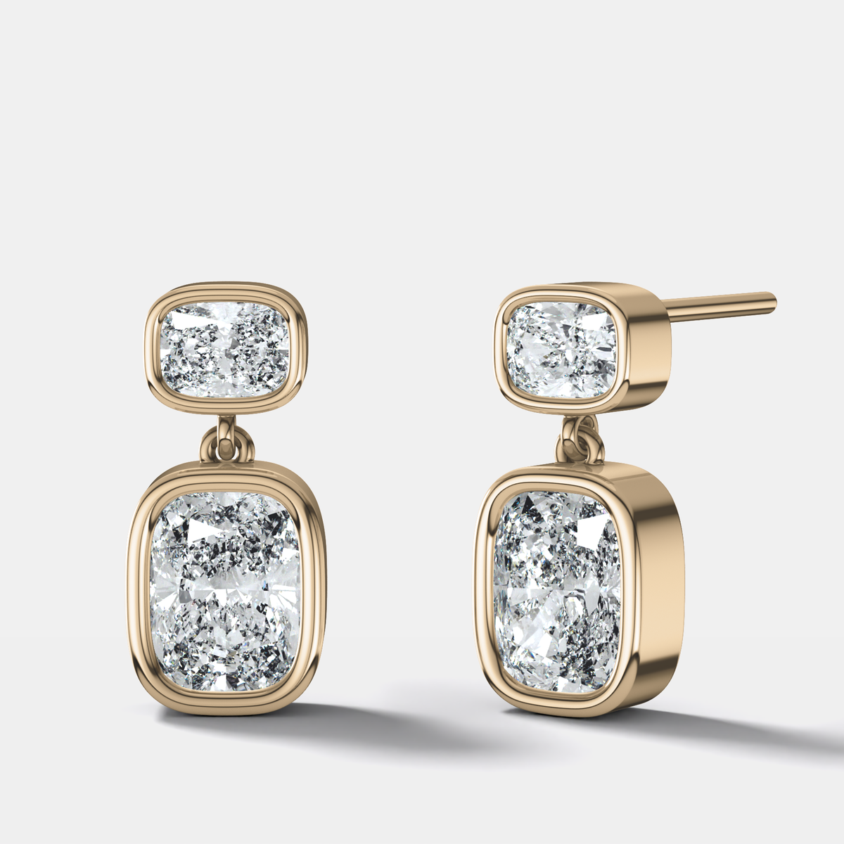 Two Stone Bezel Drop with Cushion Cut Diamonds