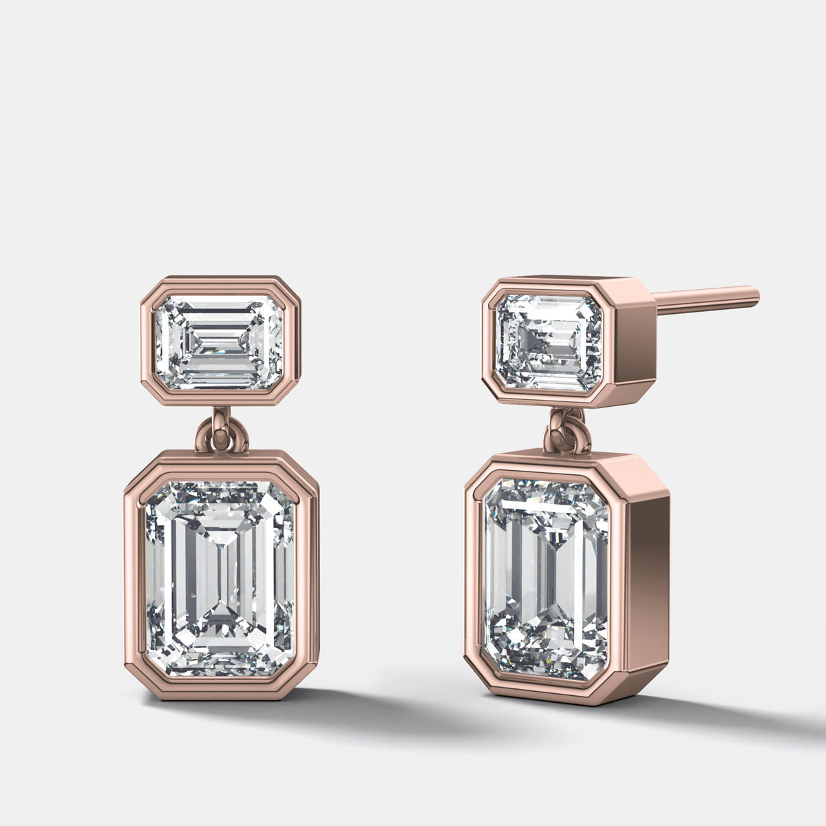 Two Stone Bezel Drop with Emerald Cut Diamonds