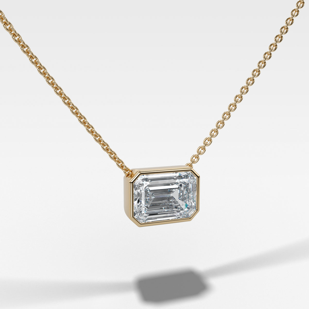 East West Bezel Pendant Necklace with Emerald Cut Diamond GoodStone