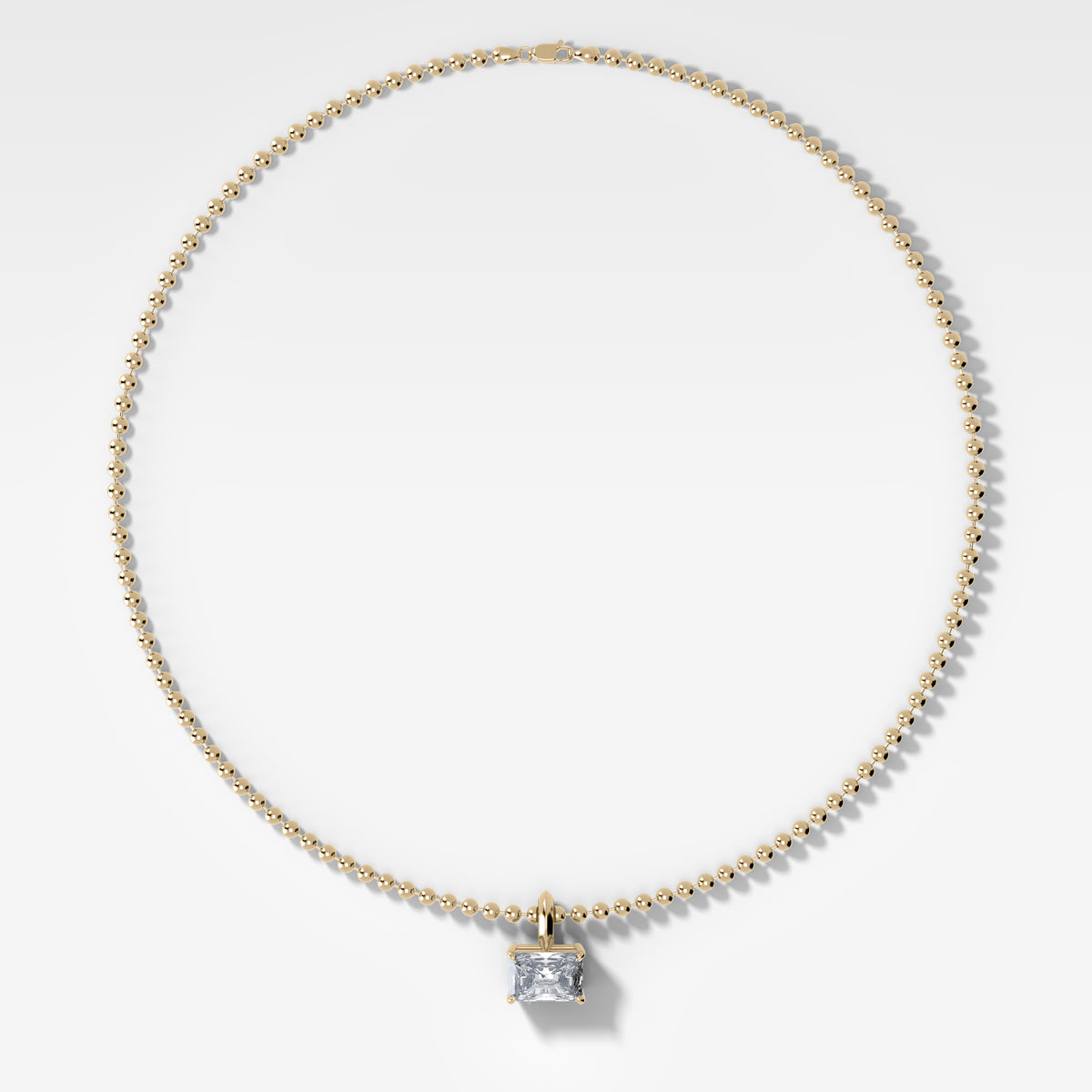 Classic East West Elongated Radiant Attachable Diamond Pendant With Beaded Chain (3mm)