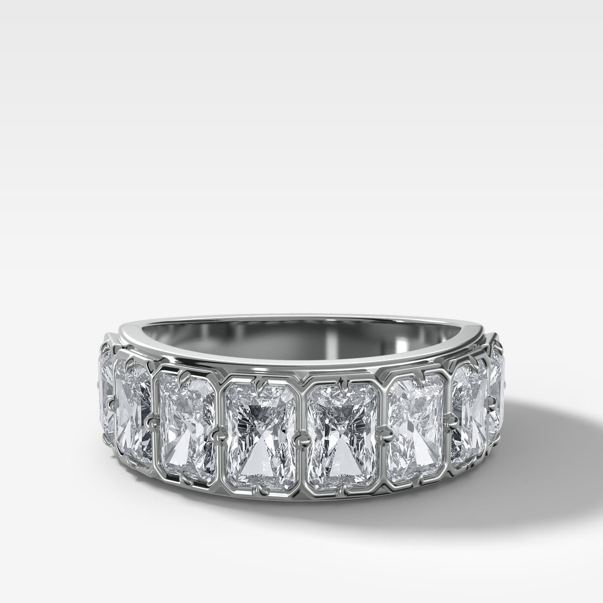 Compass-Set Wedding Band with Radiant Cut Diamonds