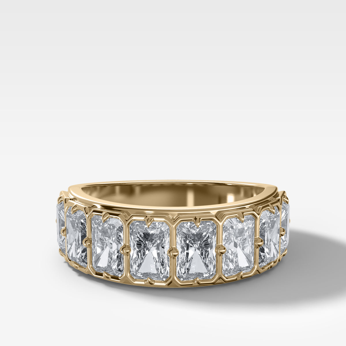 Compass-Set Wedding Band with Radiant Cut Diamonds
