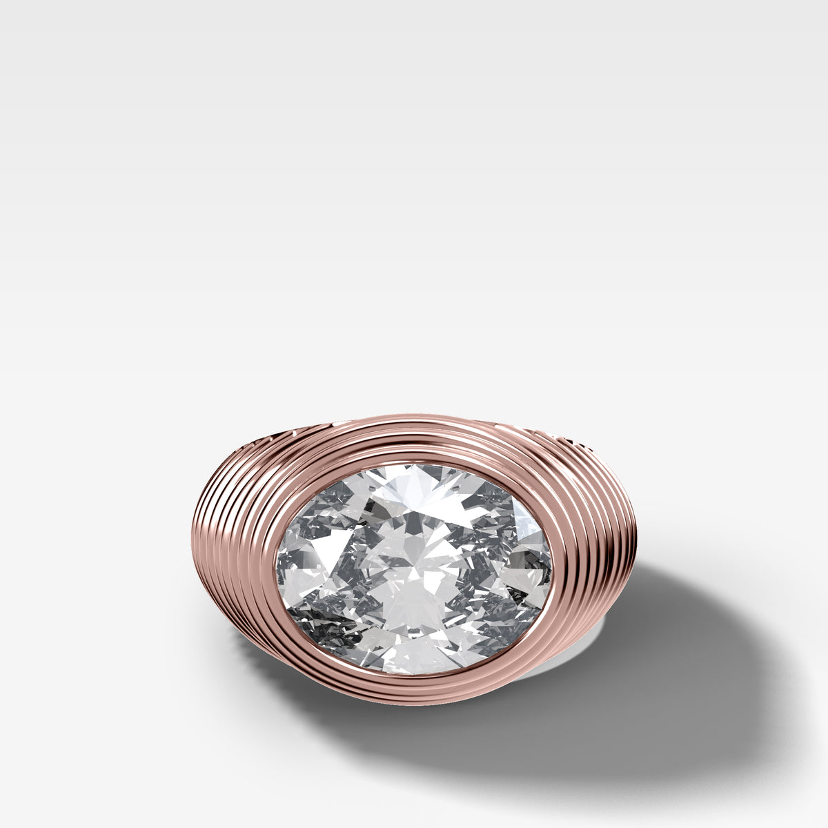 Ripple Solitaire Engagement Ring with East West Oval Cut Diamond