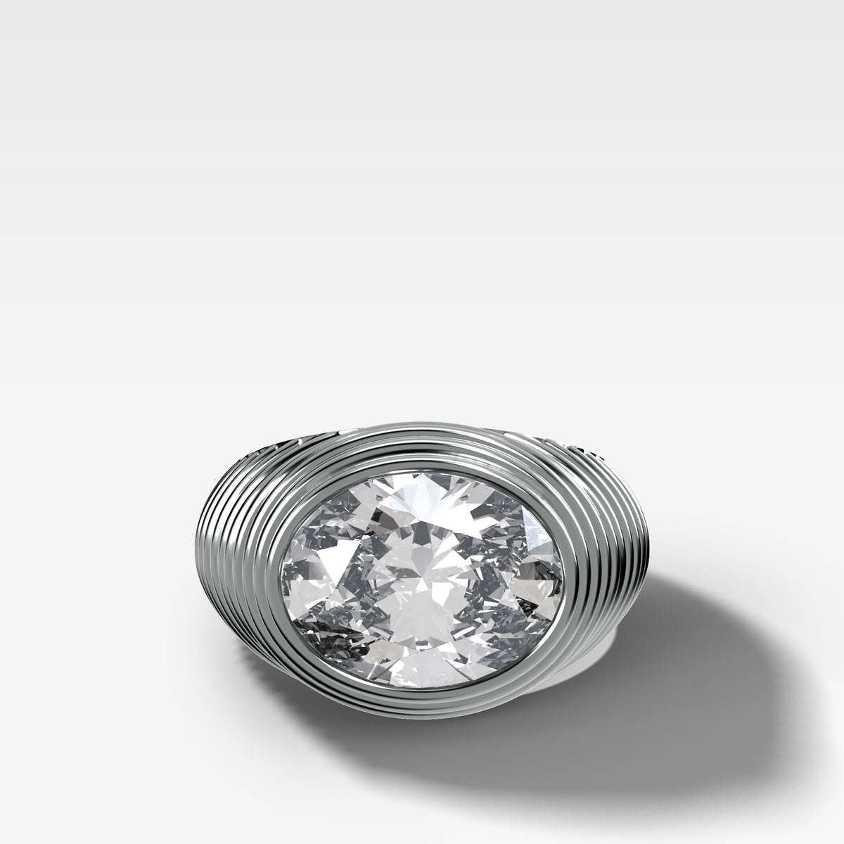 Ripple Solitaire Engagement Ring with East West Oval Cut Diamond