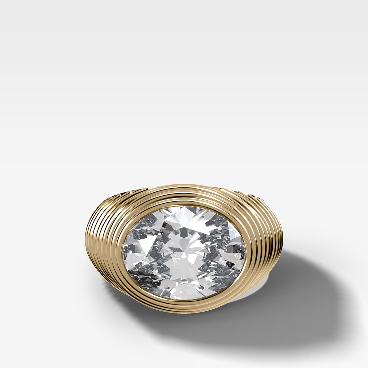 Ripple Solitaire Engagement Ring with East West Oval Cut Diamond