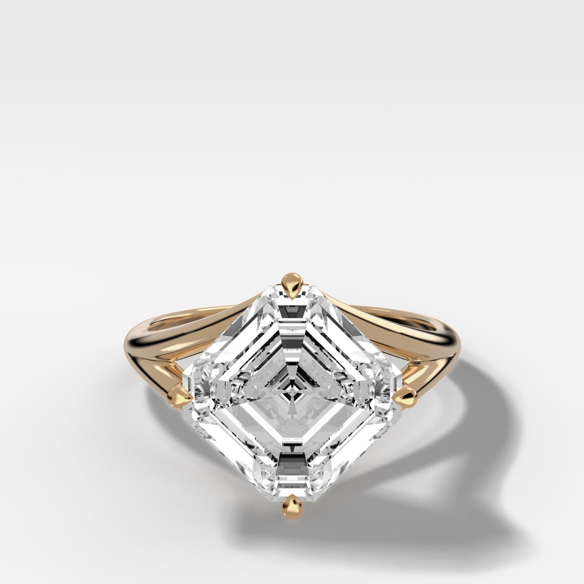 Lab Grown Asscher Cut Split Shank Solitaire Engagement Ring
