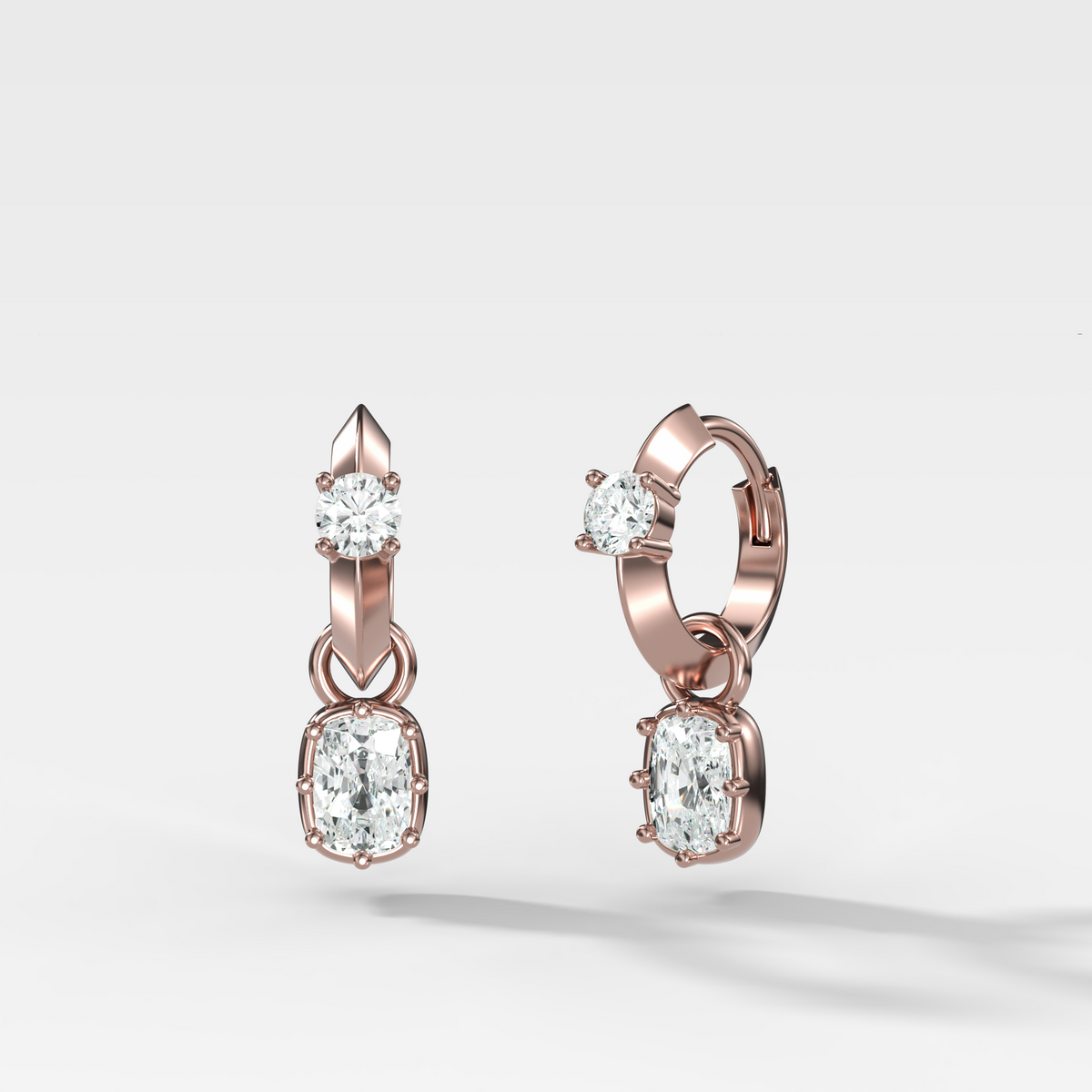 Knife Edge Huggies with Cushion Cut Diamonds