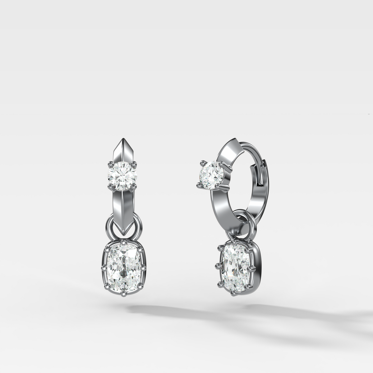 Knife Edge Huggies with Cushion Cut Diamonds