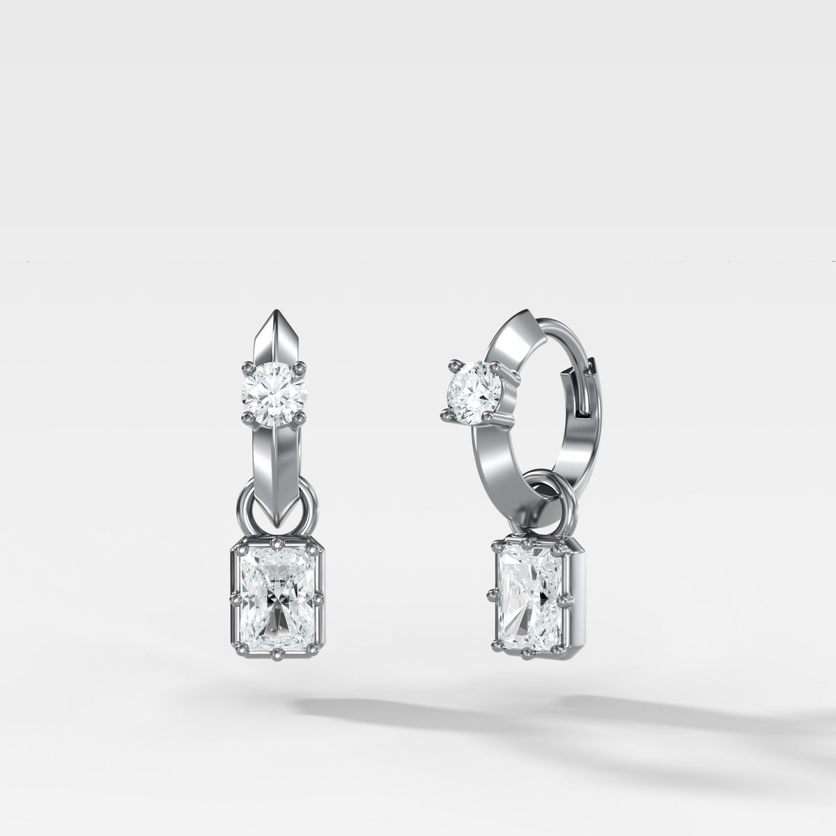 Knife Edge Huggies with Elongated Radiant Cut Diamonds
