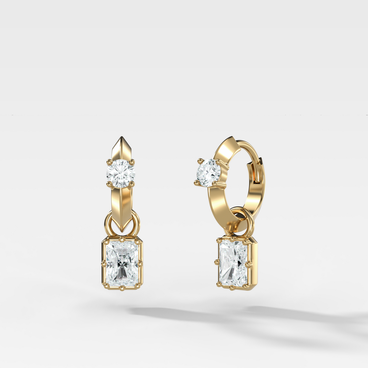 Knife Edge Huggies with Elongated Radiant Cut Diamonds