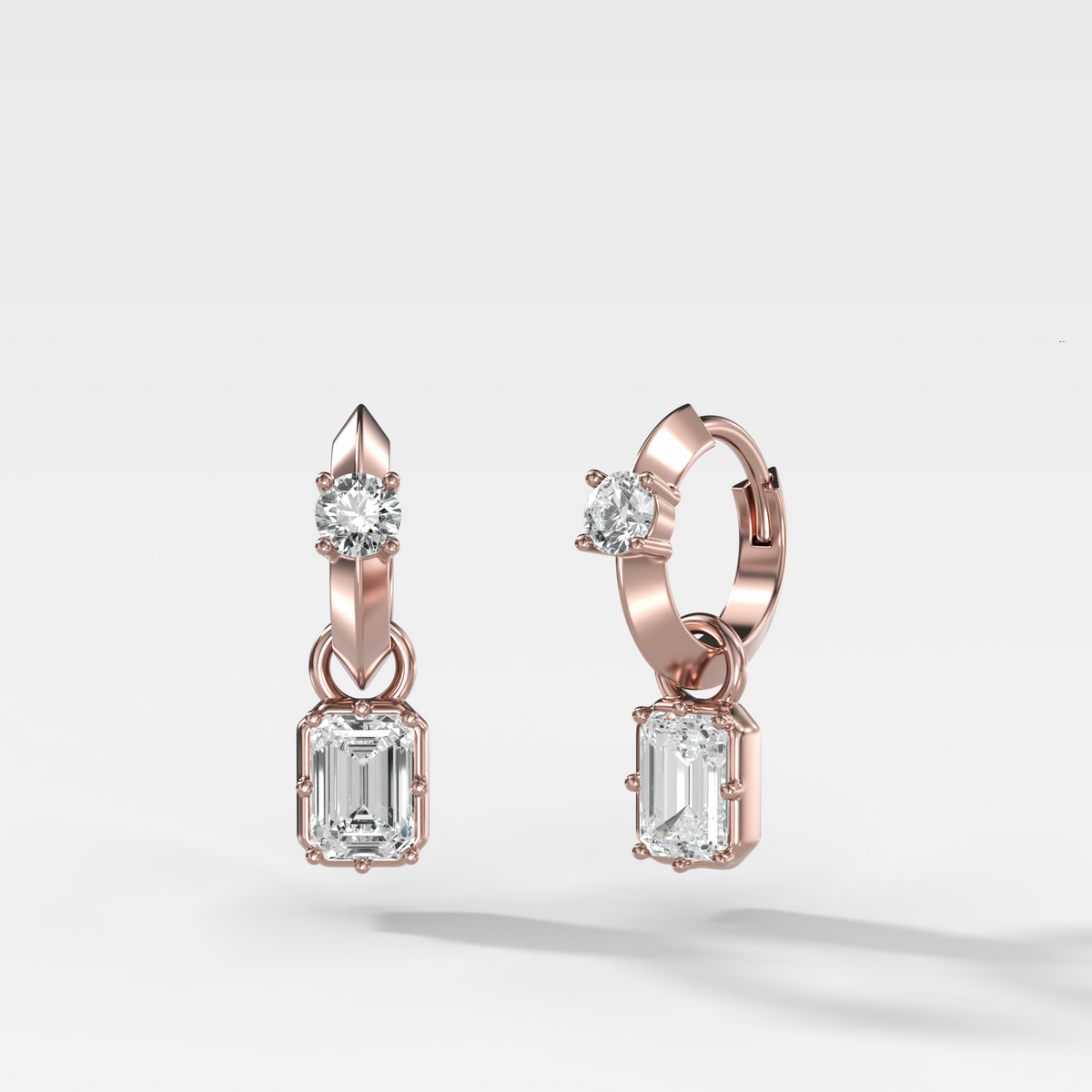 Knife Edge Huggies with Emerald Cut Diamonds