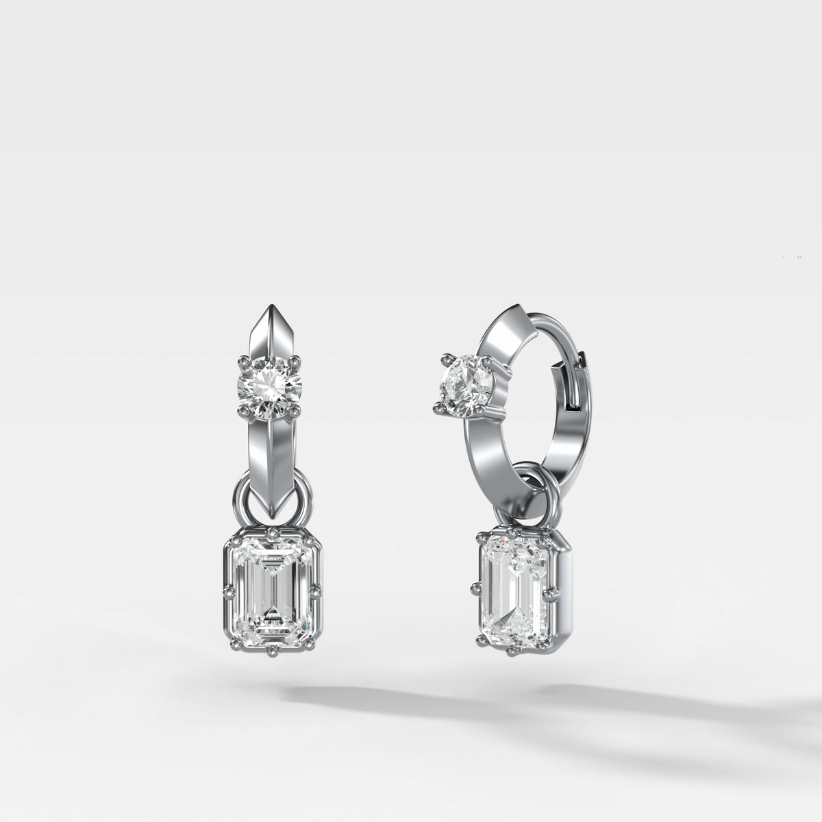 Knife Edge Huggies with Emerald Cut Diamonds