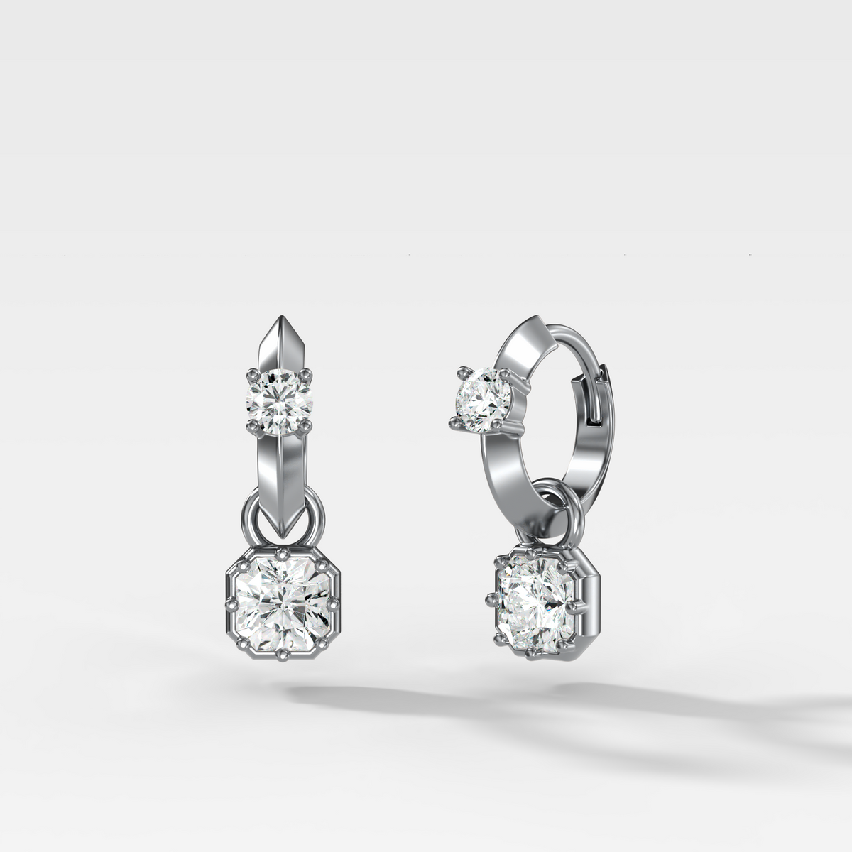 Knife Edge Huggies with Square Radiant Cut Diamonds