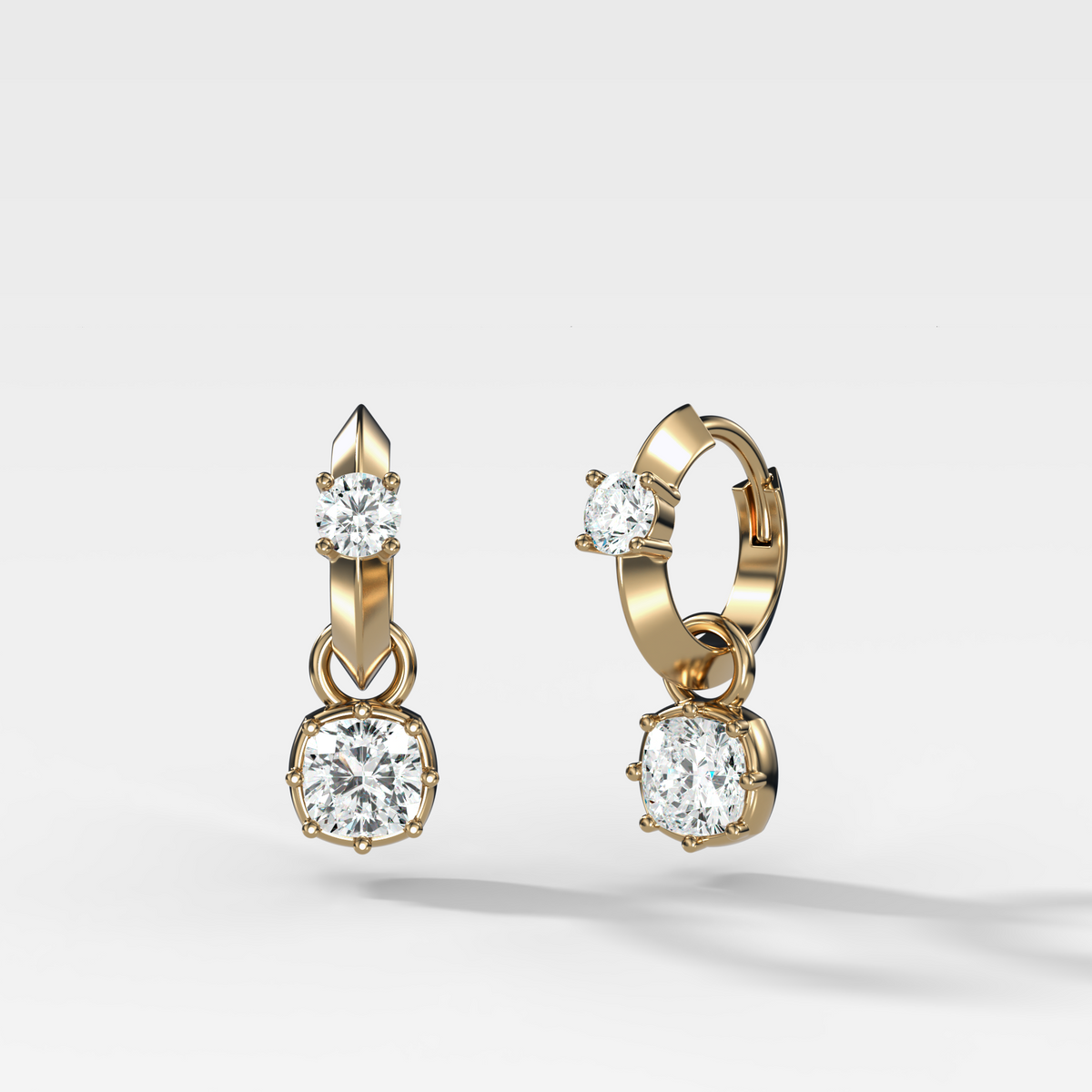Knife Edge Huggies with Square Cushion Cut Diamonds