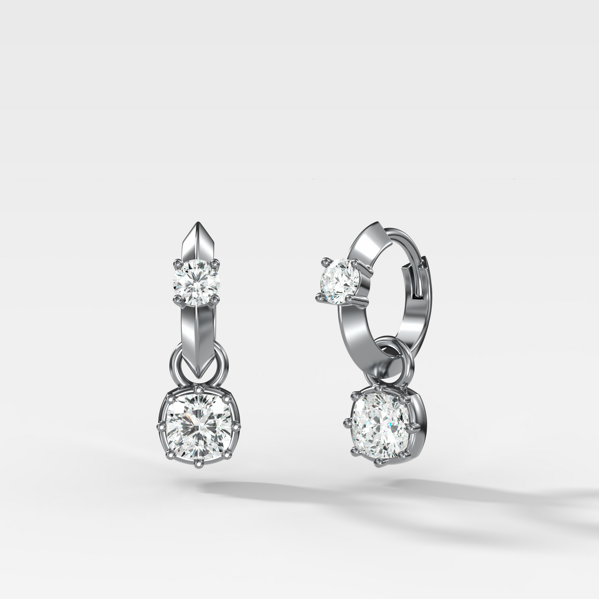 Knife Edge Huggies with Square Cushion Cut Diamonds