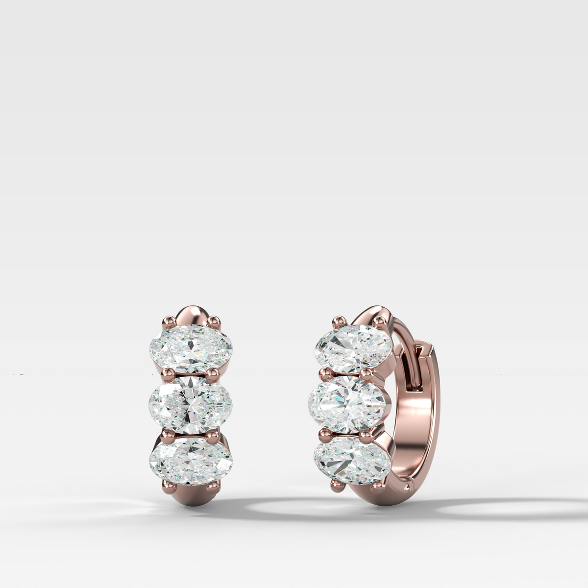 Jumbo Shared Prong Huggies with Oval Cut Diamonds