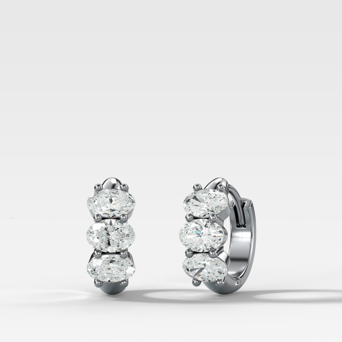 Jumbo Shared Prong Huggies with Oval Cut Diamonds