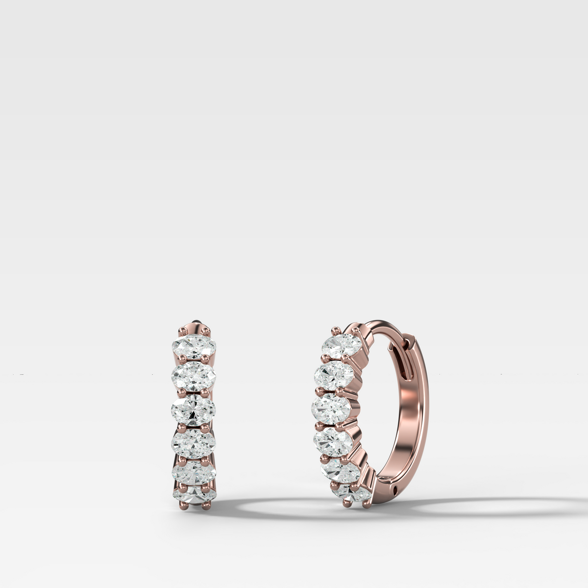 Petite Shared Prong Huggies with Oval Cut Diamonds
