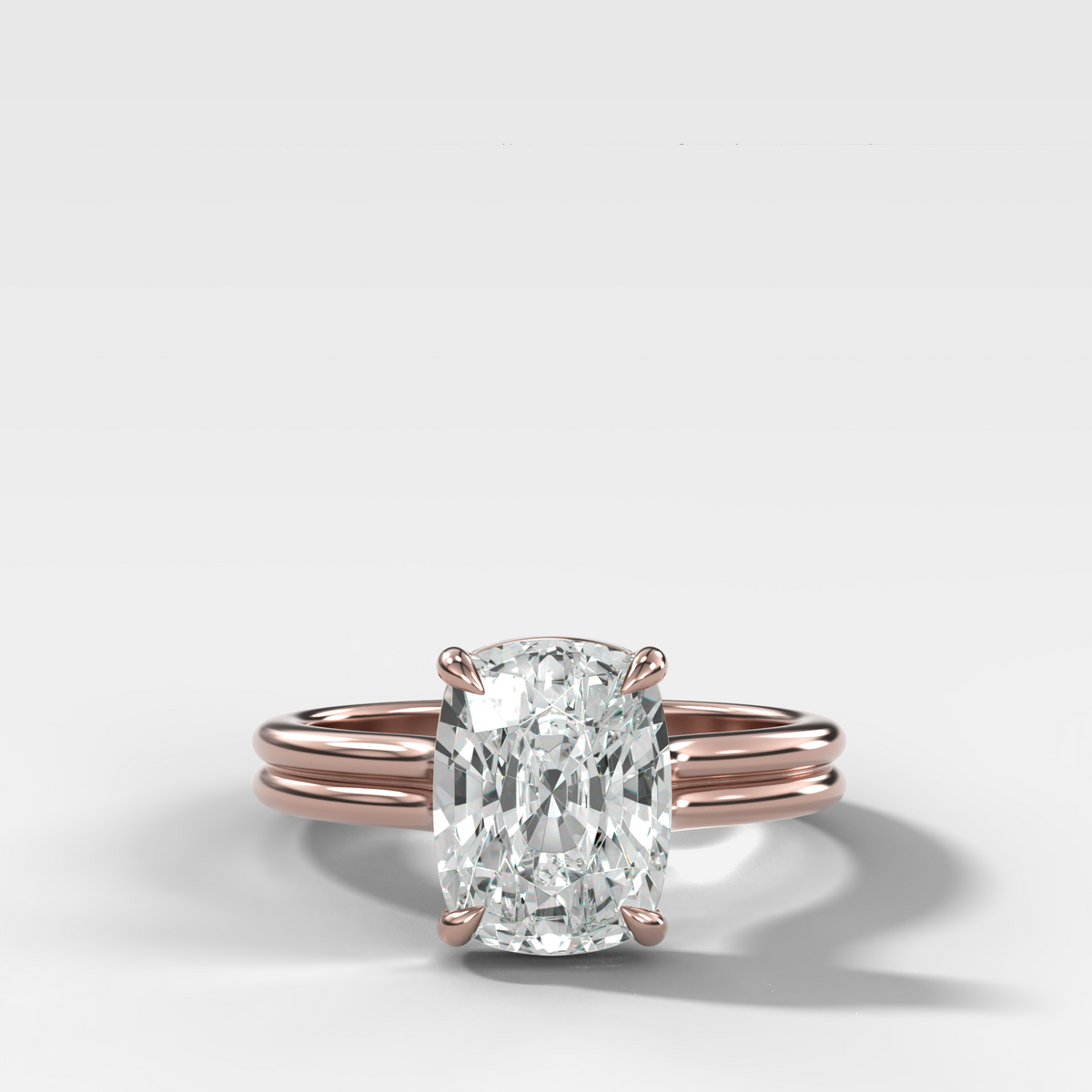 Double Row Solitaire Engagement Ring With Elongated Cushion Cut Diamond