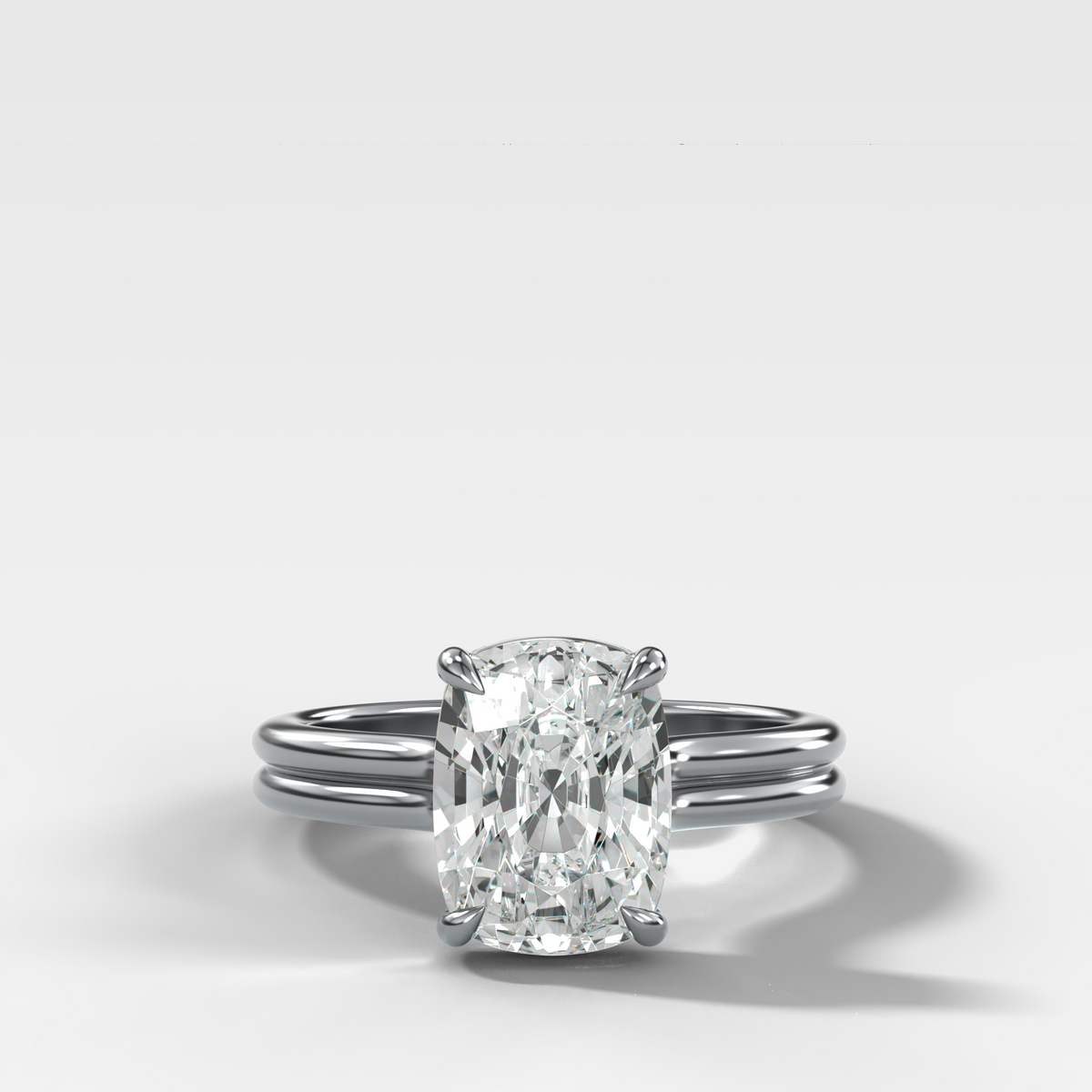 Double Row Solitaire Engagement Ring With Elongated Cushion Cut Diamond