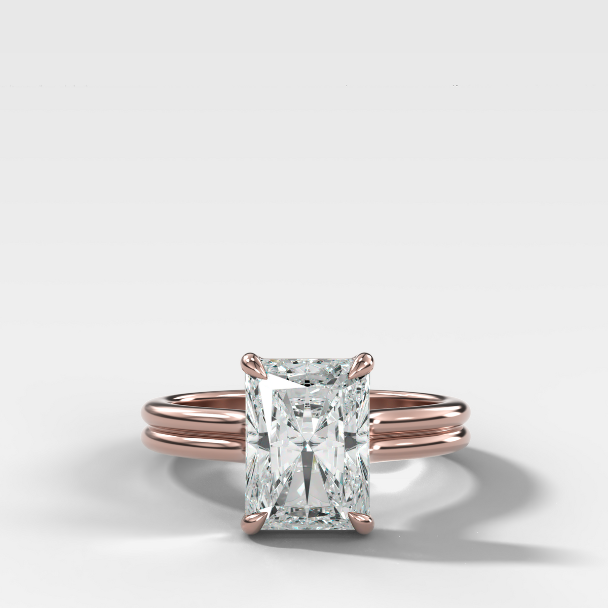 Double Row Solitaire Engagement Ring With Elongated Radiant Cut Diamond