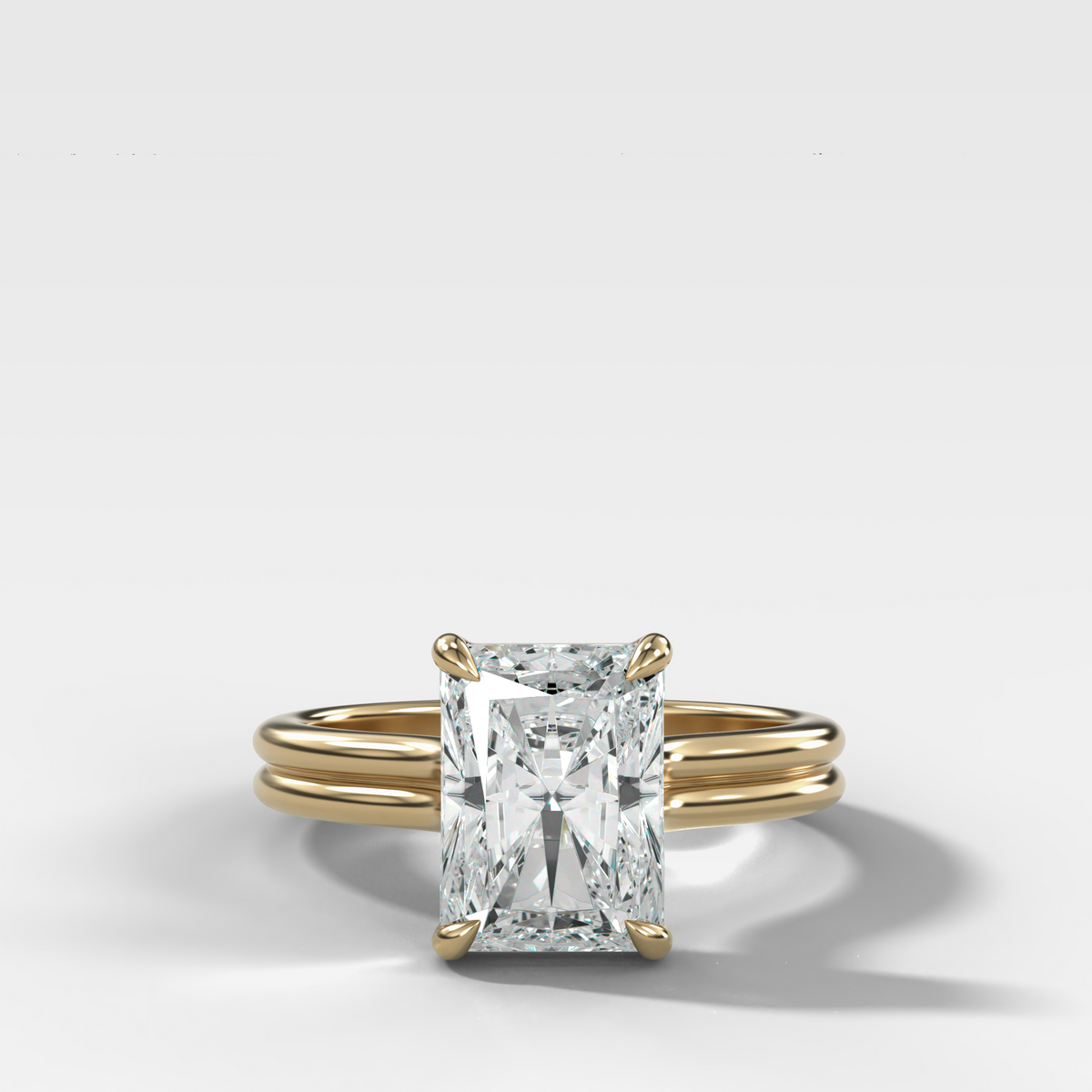 Double Row Solitaire Engagement Ring With Elongated Radiant Cut Diamond