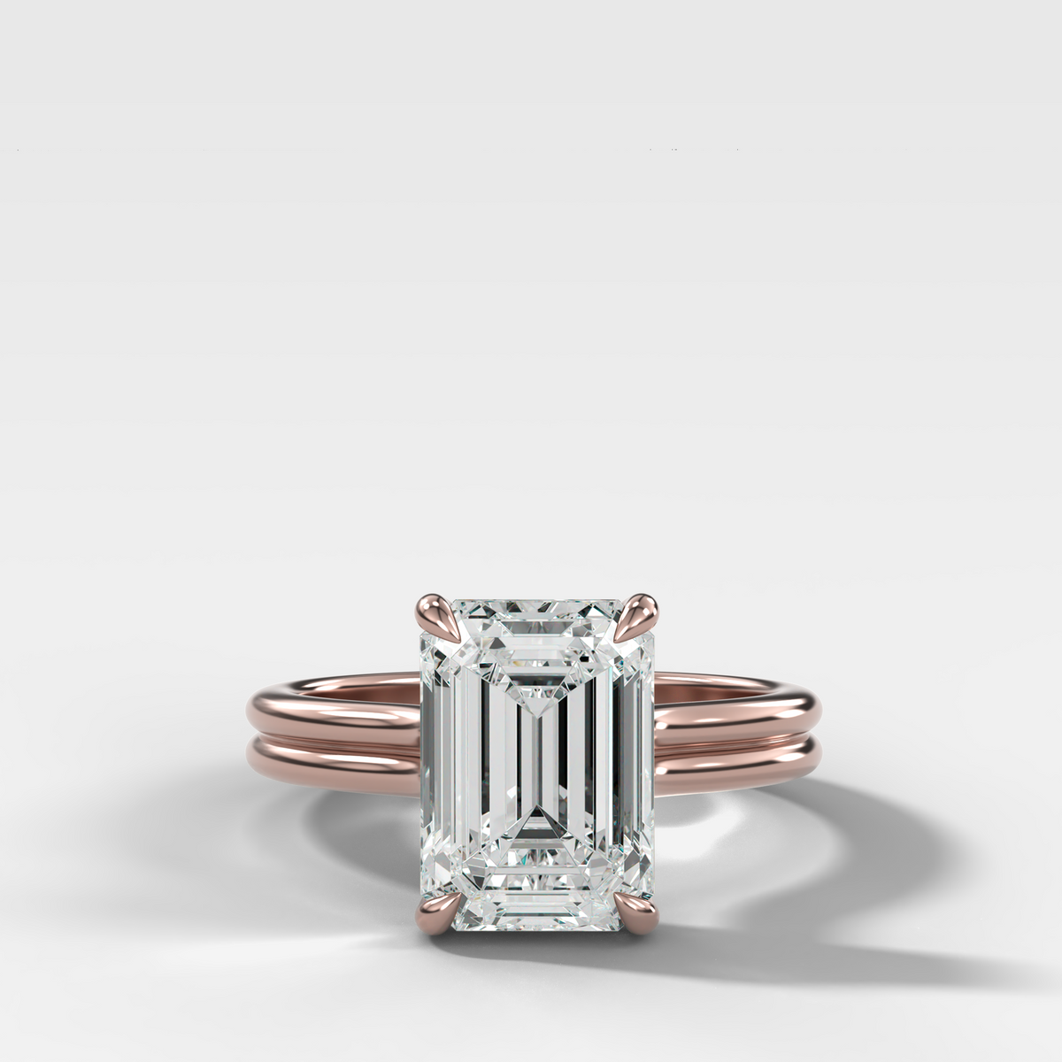 Double Row Solitaire Engagement Ring With Emerald Cut Diamond